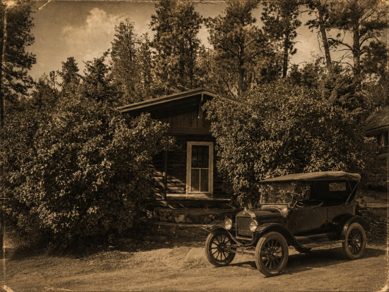 Old Car in Front of Cabin 5